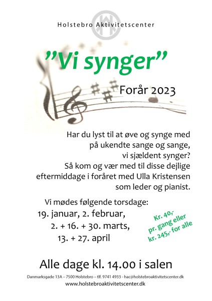 sangaften, sange, synge sammen, synge med, Ulla Kristensen, Holstebro Aktivitetscentret, 